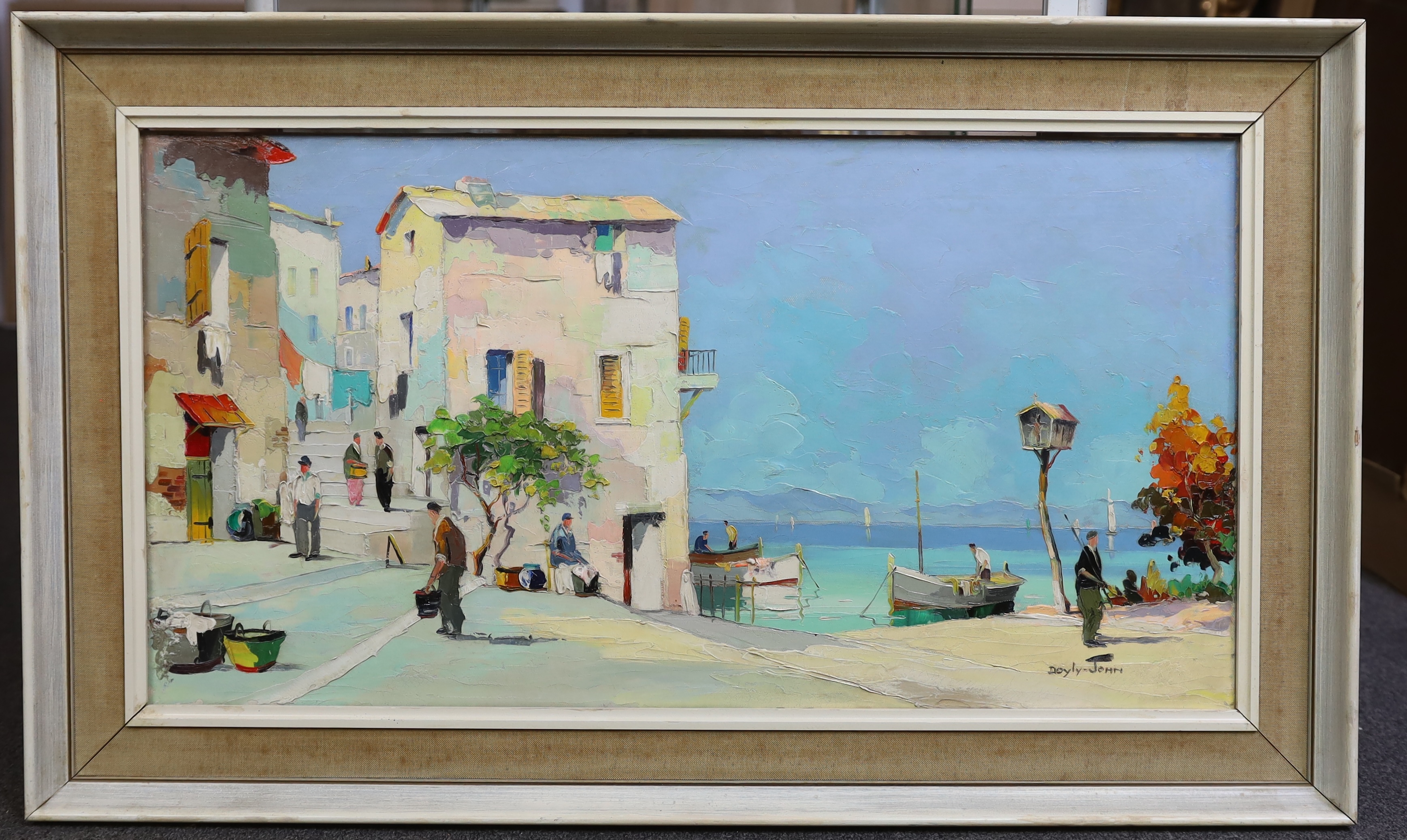 Cecil Rochfort D’Oyly John (English, 1906-1993), ‘Fishermans ... at Village of Cavalaire Near St. Tropez, S of France, oil on canvas, 40 x 76cm